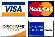 We accept American Express, Discover, MasterCard, Visa, Check, or Money Order.